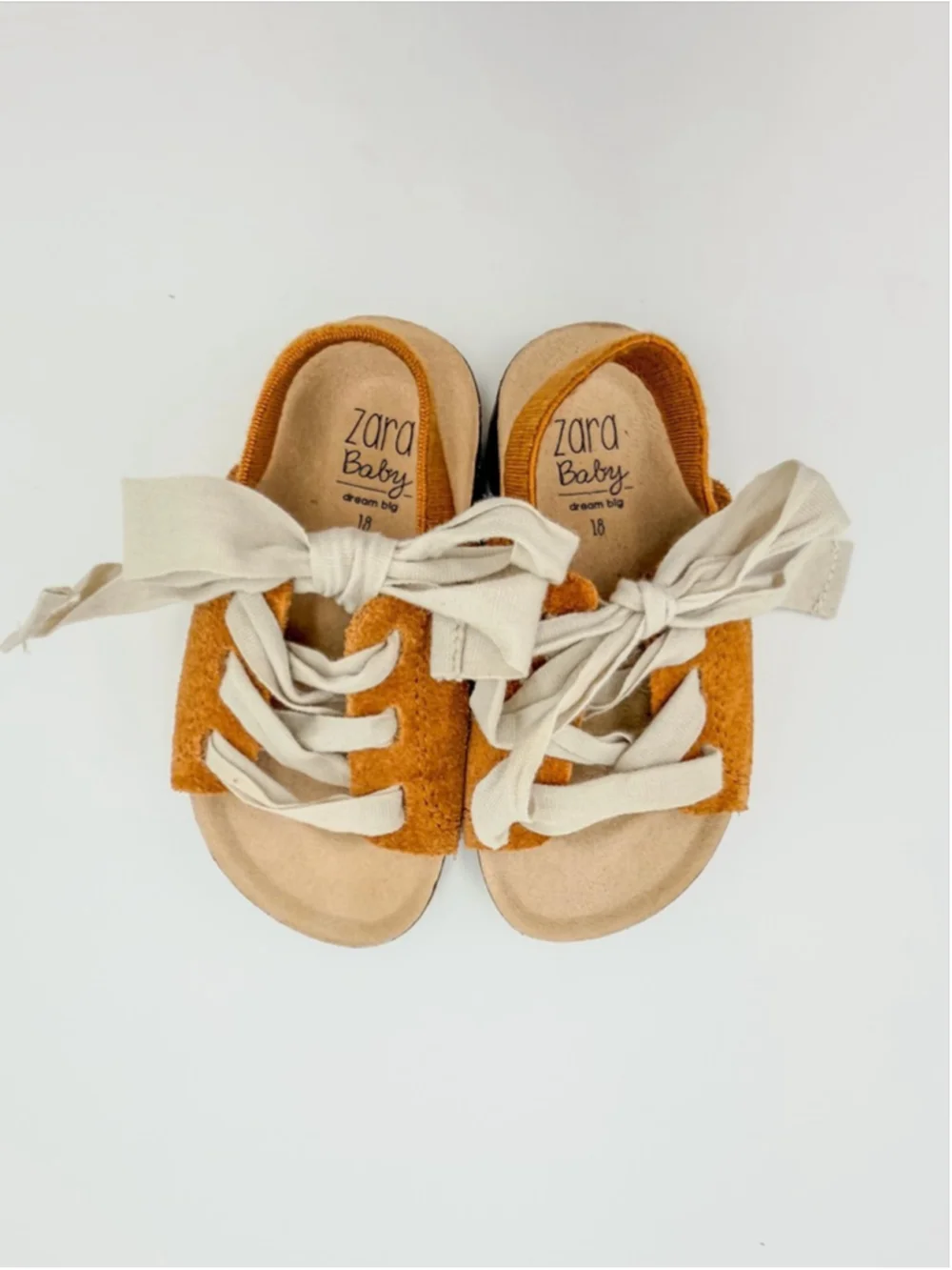 Baby Zara Brown & Beige Lace Up Ribbon Sandals Size 3 18 New Boho Aesthetic